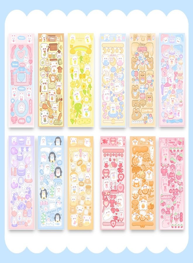 SIBLYMONA 12 Sheets Korean Deco Stickers Set with Photocard Confetti Polco Designs Featuring Cute Animal Rabbit Beer Themes for Scrapbooking Decorative Use (AnimalCarnival) - Image 1